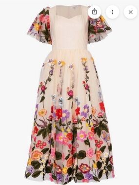 JessaKae Cream Tulle Dress with Multicolor Floral Embroidery